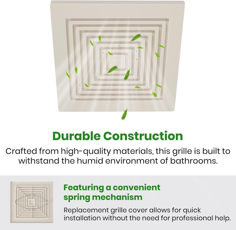 Calvana (2-Pack) BP90 Bathroom Exhaust Fan Cover, 9-1/4" x 9" Vent Cover Replacement, Compatible with Broan-NuTone, Square Ceiling or Wall-Mount, Fits Models BP46 663 670 671 675 688 689, White - Image 5